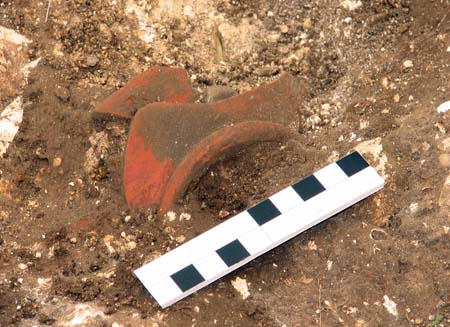 Oxfordshire red slipped ware bowl - part of base